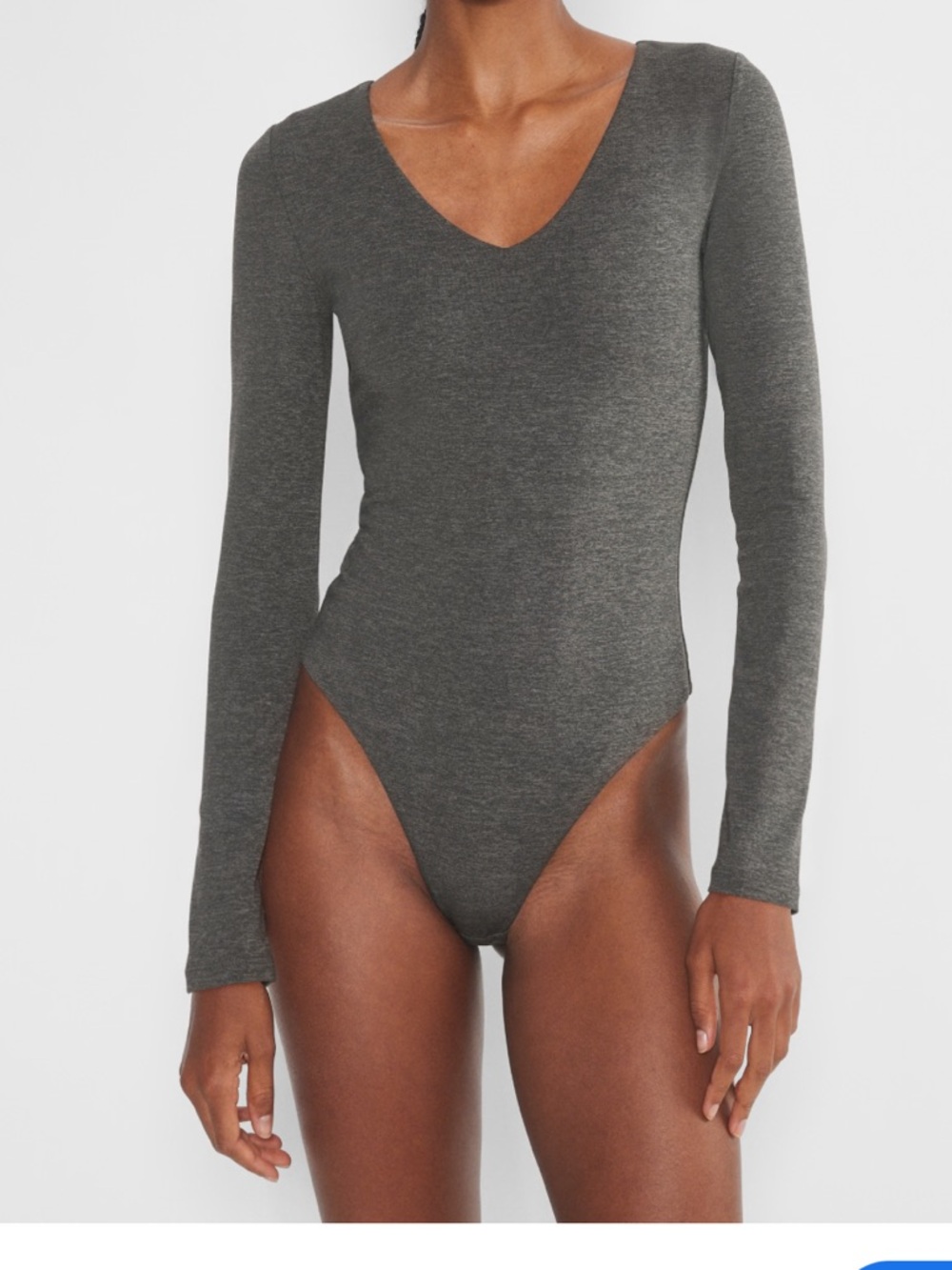 Aritzia Contour Fixture Long-Sleeve V-Neck Bodysuit - Charcoal Gray